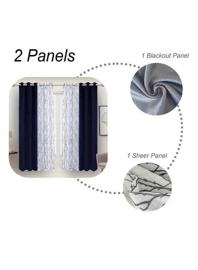Navy Blue Blackout Curtains 37x84 Inches Iron Rings Light Blocking Indoor - Image 4